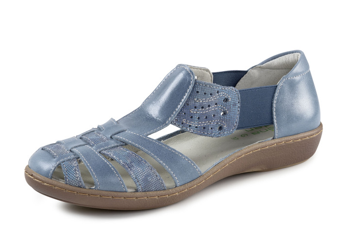 Pumps & ballerinaskor - ELENA EDEN sandaler med rem tillverkade av nappaläder och effektivt präglad mocka, i storlek 035 till 042, i färg JEANS Utsikt 1