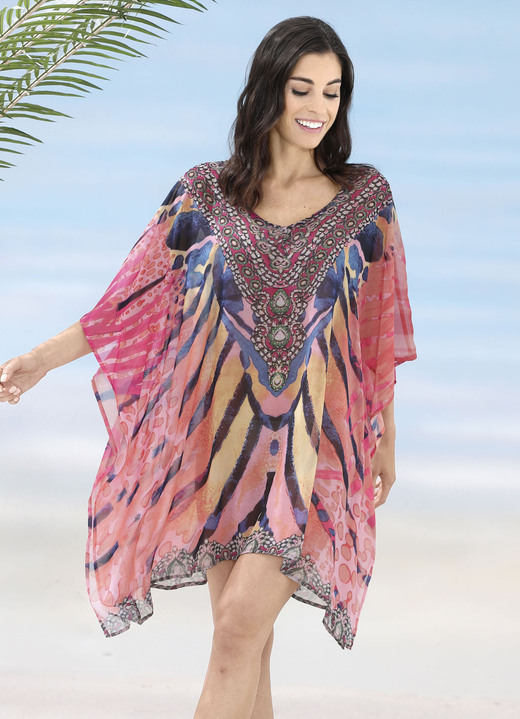 Strandklänningar - Laurinatunika med ädelstenar, något genomskinlig, i storlek 001 till 003, i färg KORALLE-BUNT Utsikt 1