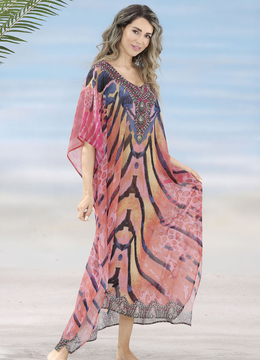 Strandklänningar - Laurina kaftan med ädelstenar, något transparent, i storlek 1 (36-42) till 3 (50-54), i färg JEANS BLÅ Utsikt 1