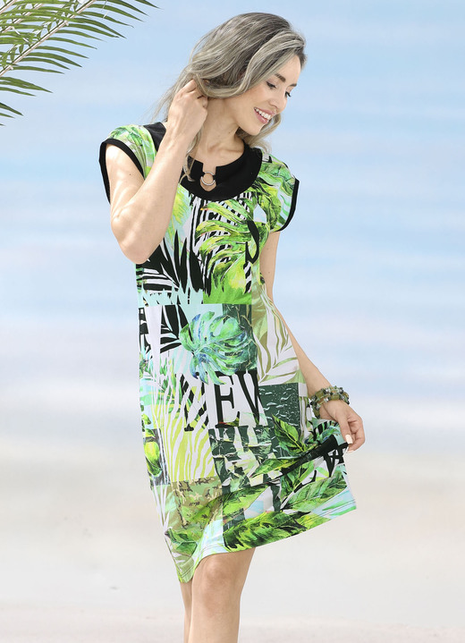 Strandklänningar - Klänning med bläckstråletryck och nedhasade ärmar, i storlek 036 till 054, i färg GRÖN-FÄRGERIGT