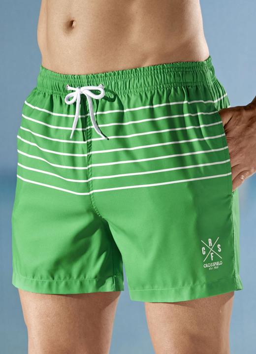 Badkläder - Badshorts med randig design, mikrofiber, i storlek 3XL (64/66) till XXL (60/62), i färg GRÖN VIT Utsikt 1