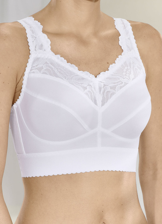 Bras - BH med elastisk spets på framsidan, i storlek 080 till 120, i kopp B, i färg VIT Utsikt 1