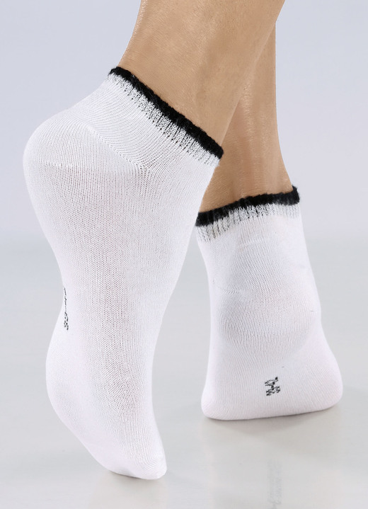 Strumpor & strumpbyxor - Förpackning med sex sneakerstrumpor med kontrasterande kant, i storlek 1 (skostorlek 35-38) till 2 (skostorlek (39-42)), i färg 2X VIT, 2X GRÅMELERAD, 2X SVART Utsikt 1