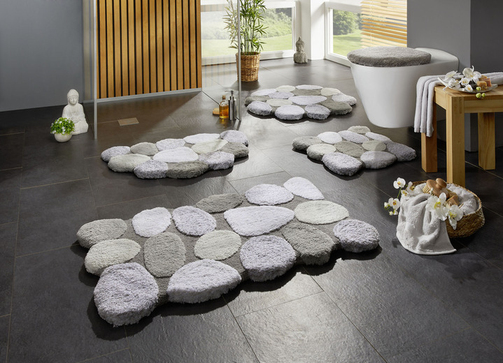 Badrumsinredning - Badrumsset med halkhämmande baksida, i storlek 100 (Halvrund matta, 50/ 80 cm) till 112 (Skydd för toalettlock, 47/ 50 cm), i färg GRÅ Utsikt 1