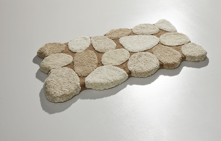 Badrumsinredning - Badrumsset med halkhämmande baksida, i storlek 100 (Halvrund matta, 50/ 80 cm) till 112 (Skydd för toalettlock, 47/ 50 cm), i färg BEIGE Utsikt 1