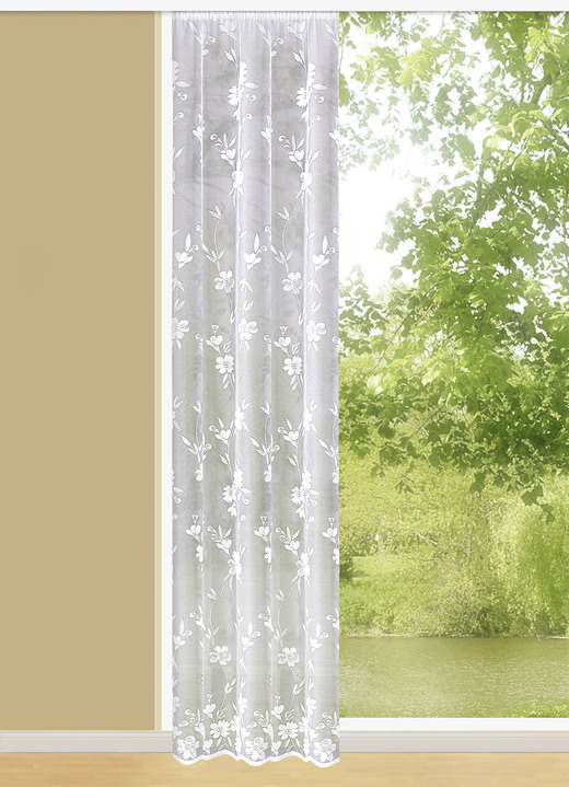 Gardiner - Langstore blomranka med universalskena, i storlek 236 (H220xB300 cm) till 298 (H245xW600 cm), i färg VIT Utsikt 1
