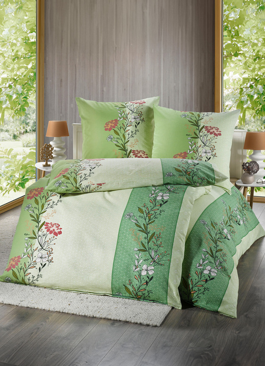 Påslakanset - Icke-järn seersucker sänglinne set, i storlek 111 (40/80 cm + 135/200 cm) till 115 (80/80 cm + 155/220 cm), i färg GRÖN Utsikt 1