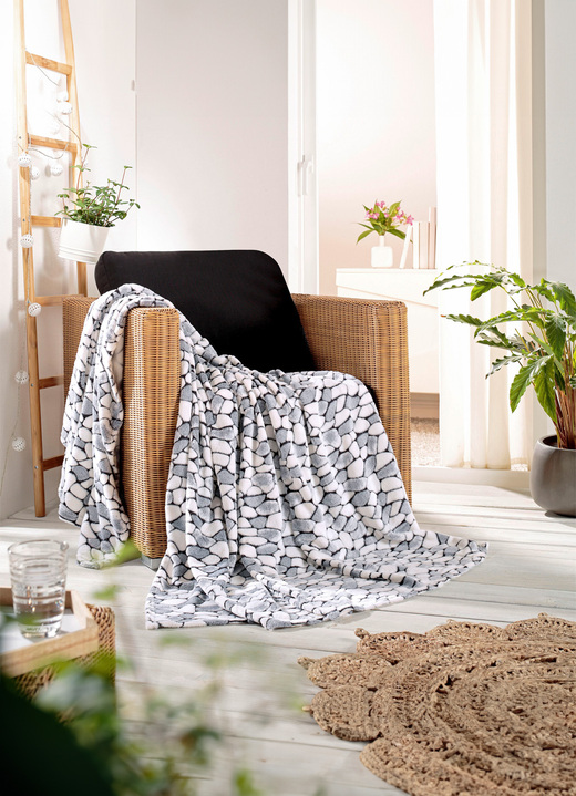 Filtar - Superbekväm filt med sofistikerat stenmotiv, i storlek 225 (levande filt, 150x200 cm) till 235 (filt, 220x240 cm), i färg GRÅ Utsikt 1