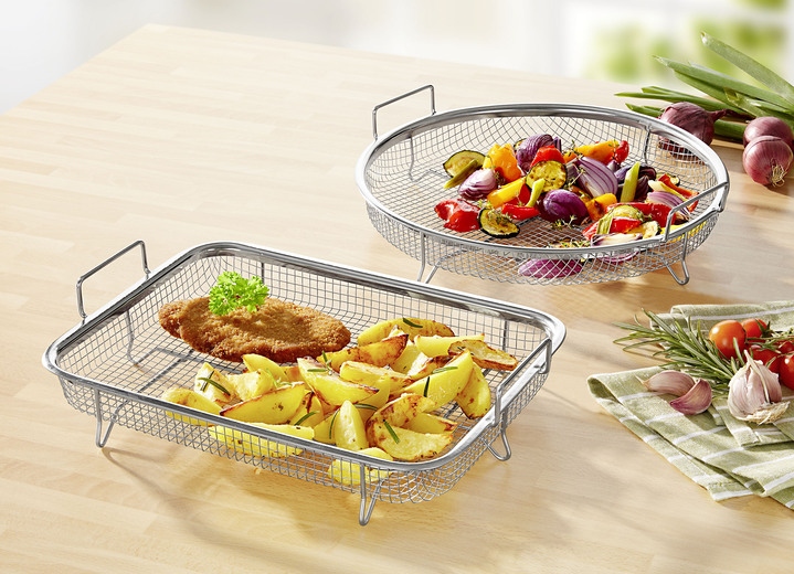 Köksredskap - Grillkorgssats, 2 delar, tillverkad av rostfritt stål, i färg EDELSTAHL