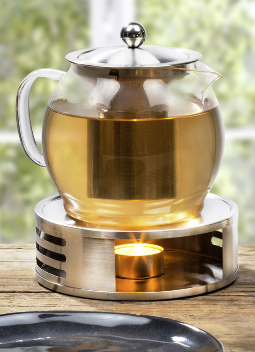Kaffe & te - Teservis med varmare i rostfritt stål, i färg SILBER