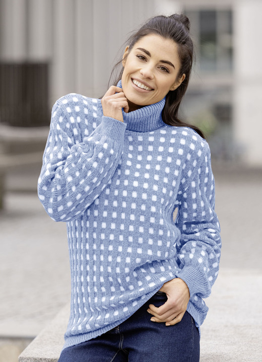 Lång ärm - Pullover i strukturerad design, i storlek L(44/46) till XXL(52/54), i färg JEANSBLAU-WEISS Utsikt 1