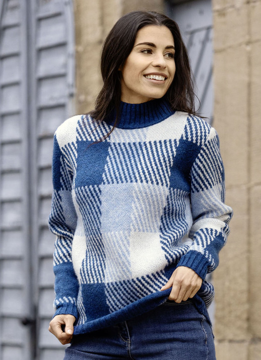 Lång ärm - Tröja i jacquarddesign, i storlek L(44/46) till XS(32/34), i färg JEANSBLAU-BLEU-WEISS Utsikt 1