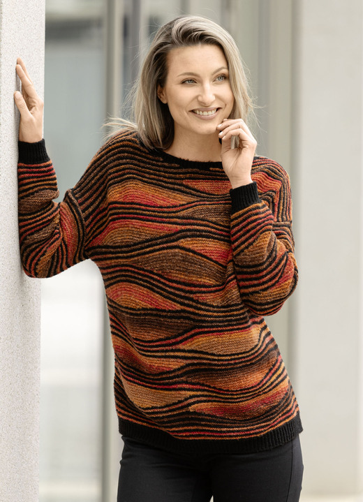 Lång ärm - Tröja i en elegant design, i storlek L(44/46) till XXL(52/54), i färg SCHWARZ-ORANGE-MULTICOLOR Utsikt 1