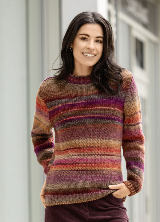Lång ärm - Tröja med jungfrulig ull, i storlek L(44/46) till XS(32/34), i färg ORANGE-BEERE-MULTICOLOR Utsikt 1