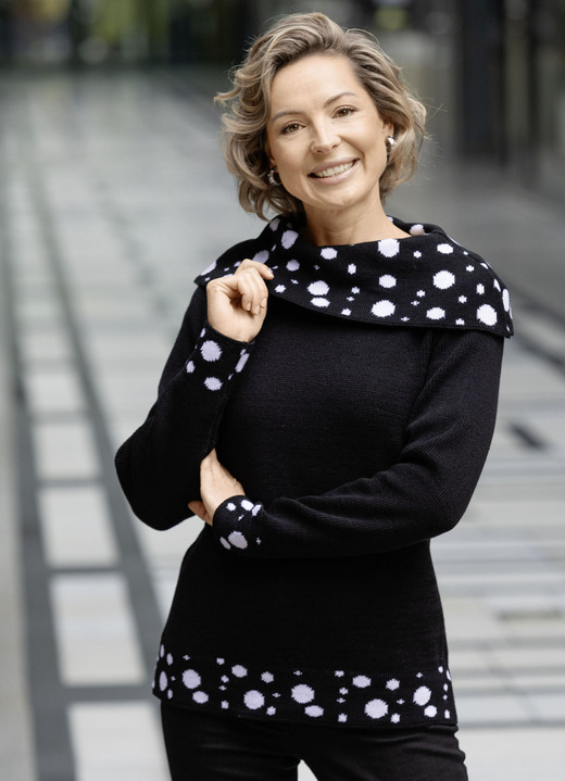 Lång ärm - Bygel med prickdesign, i storlek 036 till 052, i färg SCHWARZ-WEISS