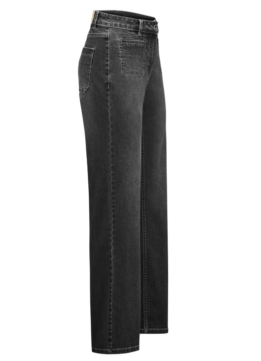 Byxor med knapp & dragkedja - Jeans med fashionabla framfickor, i storlek 017 till 050, i färg SVART-VITT Utsikt 1