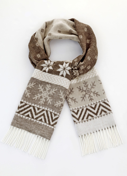 Tillbehör - Halsduk med snöflingemönster, i färg BEIGE-BRUN Utsikt 1