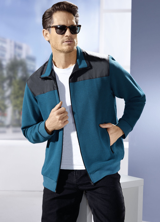 Sweatshirts - Sweatjacka med sidfickor, i storlek 3XL (64/66) till XXL (60/62), i färg PETROL-SVART Utsikt 1