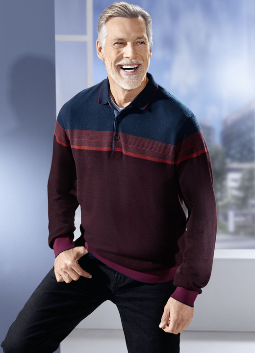 Sweatshirts - Pikétröja med kort knappslå, i storlek 046 till 052, i färg BORDEAUX MARINE