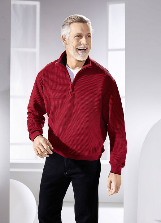 Tröja - Troyer med ståkrage i 2 färger, i storlek 3XL(64/66) till XXL(60/62), i färg MÖRKRÖD Utsikt 1