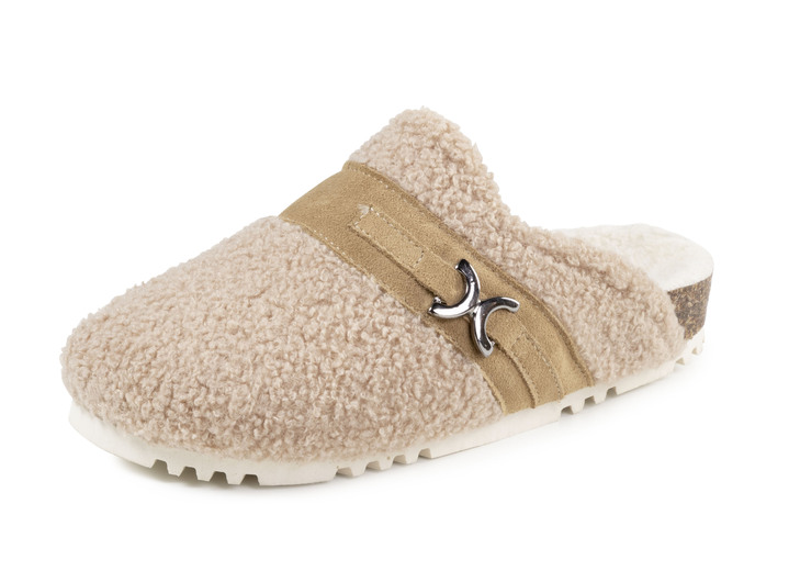 Tofflor - Laurina tofflor i mjuk plysch med velourkant, i storlek 036 till 042, i färg SANDBEIGE Utsikt 1