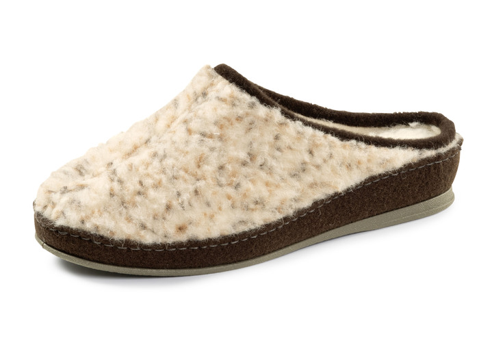 Tofflor - Tofflor av spräcklig ullplysch, i storlek 036 till 042, i färg BEIGE-BRUN Utsikt 1