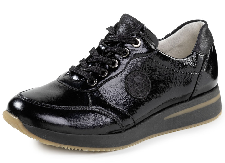 Damskor - Sneakers med snörning gjorda av grynigt nappaläder, i storlek 4 till 8 1/2, i färg SVART Utsikt 1
