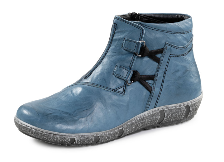 Damskor - Gemini bootie med skrynklig struktur och elastiska sidoinlägg, i storlek 036 till 042, i färg JEANS Utsikt 1