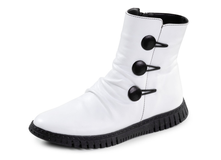 Damskor - Gemini ankelboots med volanger och dekorativa knappar, i storlek 036 till 042, i färg VIT Utsikt 1