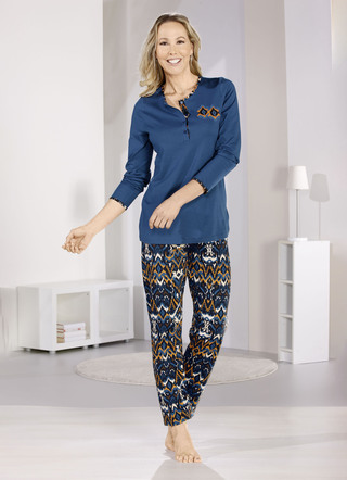 Pyjamas, långa ärmar och långbyxor med resår i midjan