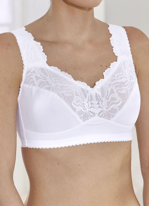 Bras - BH med fin elastisk spets, i storlek 080 till 110, i kopp B, i färg VIT Utsikt 1