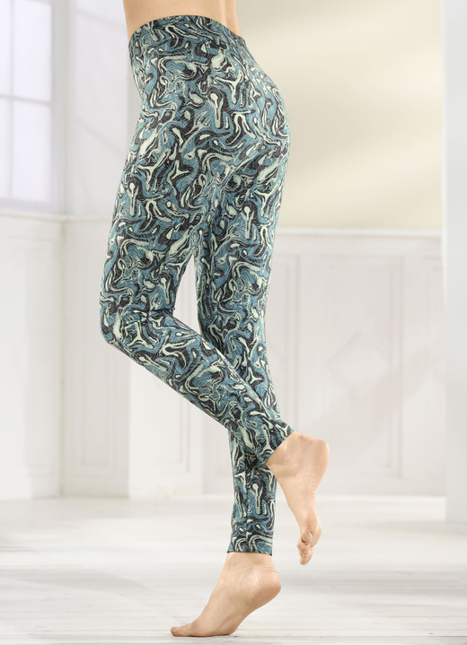 Leggings - Laurina leggings med snyggt digitaltryck, i storlek L (44/46) till XXL (52/54), i färg JEANS BLÅ Utsikt 1