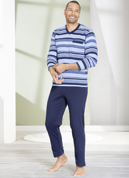 Kortärmade pyjamasar - Värdepaket: Pyjamas och shorty i set, med V-ringning, i storlek 046 till 062, i färg MARINE-BLAU Utsikt 1