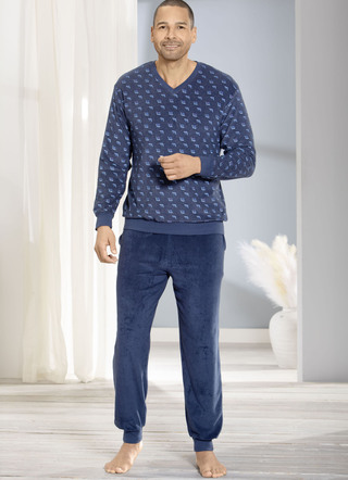 Pyjamas i stretchig frotté med muddar i ärmsluten