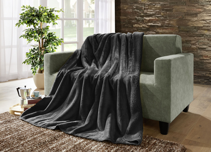 Filtar - Supermysig filt i teddyfleece-kvalitet, i färg ANTRACIT Utsikt 1