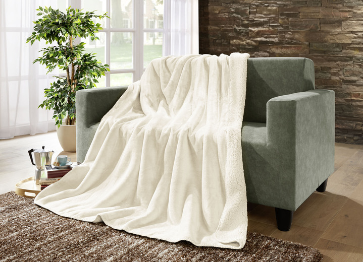 Filtar - Supermysig filt i teddyfleece-kvalitet, i färg CREME Utsikt 1