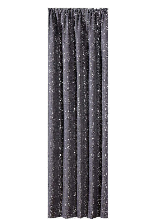 Gardiner - Gardin med vacker rosdesign, i storlek 365 (H145xW135 cm) till 456 (H245xW135 cm), i färg GRÅ-SILVER, I utförande med universal rälstejp Utsikt 1
