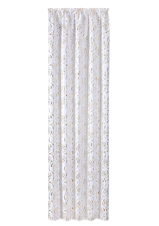 Gardiner - Gardin med vacker rosdesign, i storlek 365 (H145xW135 cm) till 456 (H245xW135 cm), i färg VITT GULD, I utförande Med universellt skengångjärn Utsikt 1