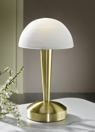 Bordslampa av metall och glas med glödlampa