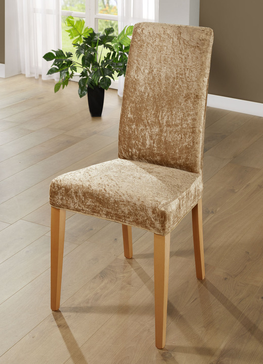 Fåtölj- & sofföverdrag - Eleganta och slitstarka stretchöverdrag i sammetslook, i storlek 101 (överdrag till fåtölj) till 106 (överdrag till stol), i färg BEIGE Utsikt 1