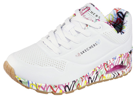SKECHERS sneakers med snörning delvis tryckta med färgglada hjärtan