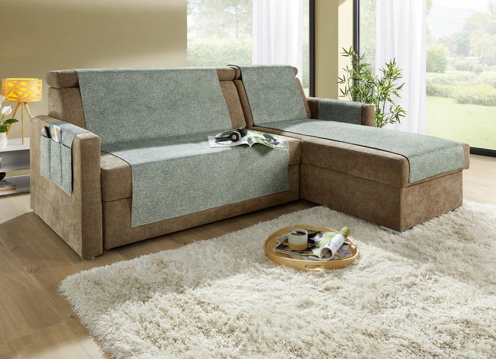 Fåtölj- & sofföverdrag - Hemaccessoarer med kedjad finish i melangelook, i storlek 101 (överdrag till fåtölj, 50x140 cm) till 865 (2 armstödsöverdrag, 38x 55 cm), i färg GRÜN Utsikt 1