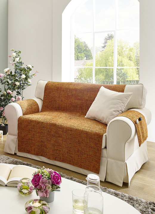 Fåtölj- & sofföverdrag - fåtölj, soffa och armstödsskydd, i storlek 101 (överdrag till fåtölj, 50x140 cm) till 865 (armstödsskydd, set om 2, 38x55 cm), i färg TERRA Utsikt 1