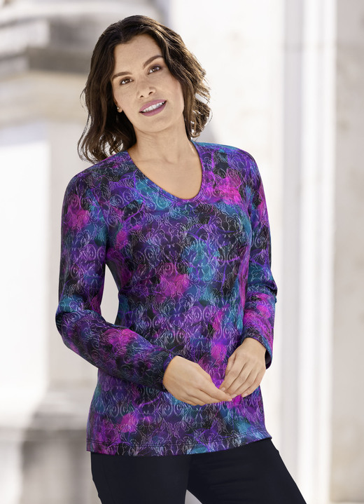 Festkläder - tröja i jacquard finstickad, i storlek 038 till 054, i färg MAGENTA-BLAU-MULTICOLOR