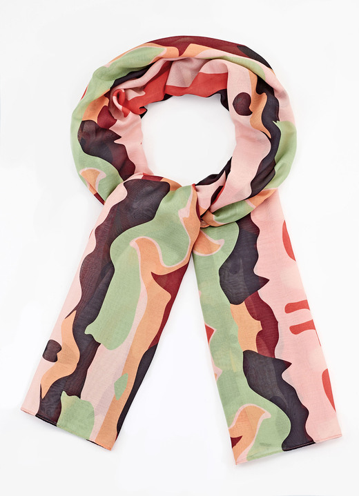 Tillbehör - Scarf, i färg SCHWARZ-KORALLE-GRÜN-MANDARINE Utsikt 1