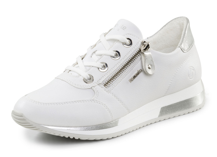 Remonte - Remonte-sneakers med snörning och skimrande silverfärgad kontrastkant, i storlek 036 till 042, i färg WEISS Utsikt 1