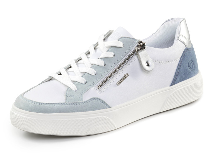 Damskor - Remonte sneakers gjorda av nappa och mocka med metallic kant, i storlek 036 till 042, i färg BLAU-WEISS-SILBER Utsikt 1