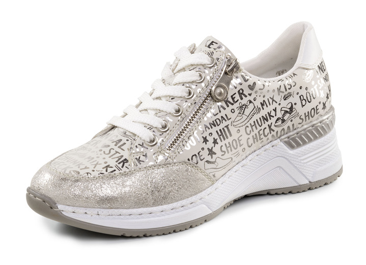 Damskor - Rieker sneakers med snörning av tryckt syntetmaterial, i storlek 036 till 042, i färg HELLGRAU-SILBER Utsikt 1