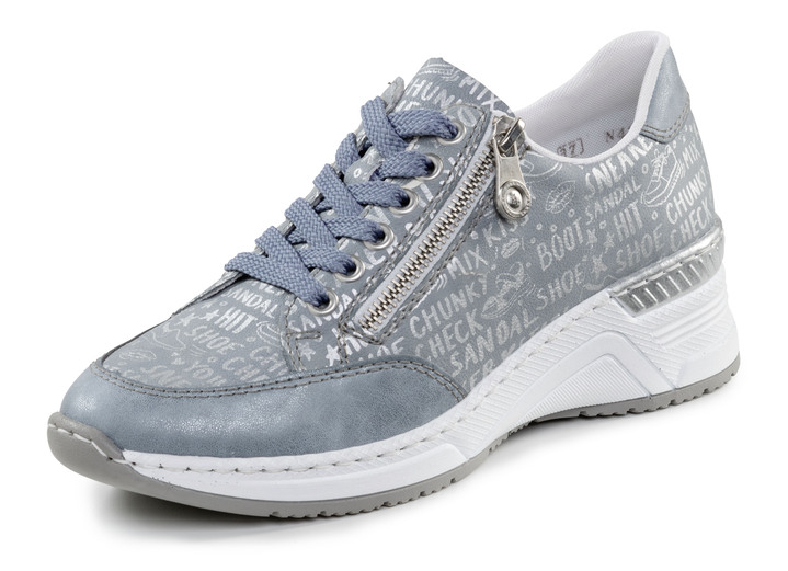 Damskor - Rieker sneakers med snörning av tryckt syntetmaterial, i storlek 036 till 042, i färg HELLBLAU-SILBER Utsikt 1