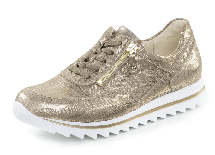 Damskor - Waldläufer sneakers med snörning gjorda av effektivt präglat nubuckläder, i storlek 5 till 6, i färg ANTIKGOLD Utsikt 1